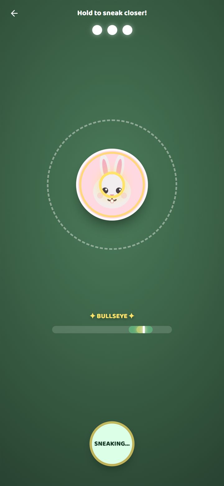 Sneak minigame: holding the gauge on bullseye next to a wild rabbit